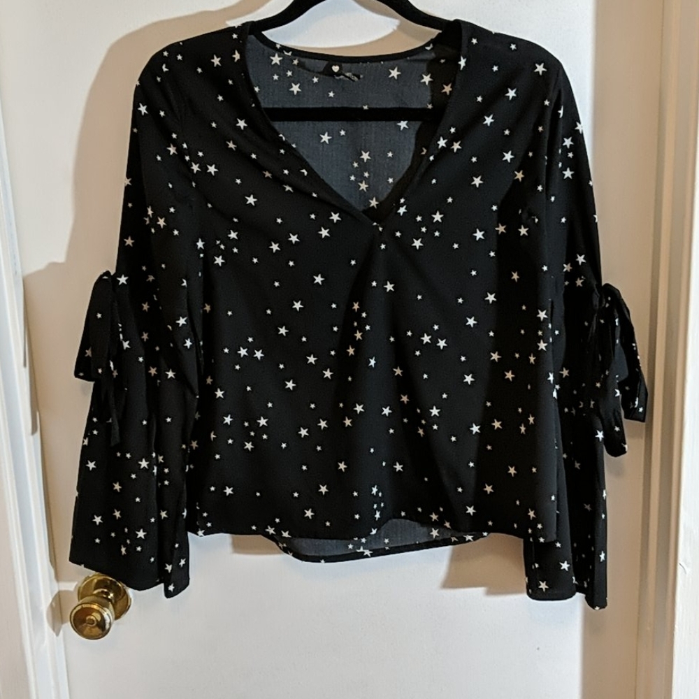 Influence Star Print Blouse with Bell Tie Sleeves